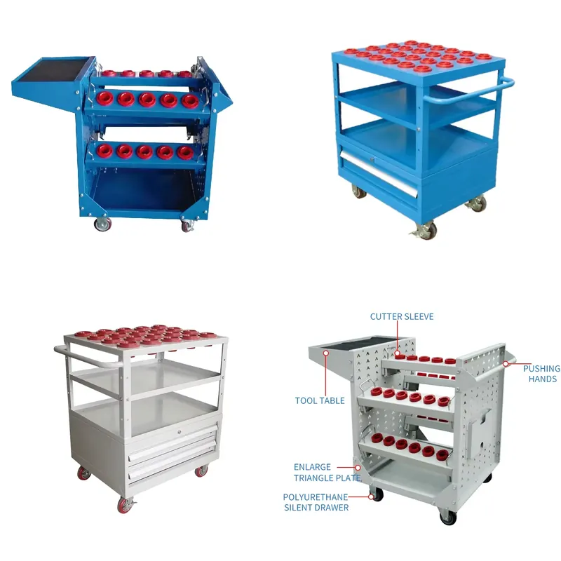 Tools Trolley For Workshop - รถเข็นเก็บเครื่องมือซีเอ็นซีแบบเคลื่อนที่ได้ ทนทาน พร้อมตู้เก็บของ สำหรับใส่หัวจับเครื่องมือซีเอ็นซี BT30/40/50/60 HSK40/63/80/100