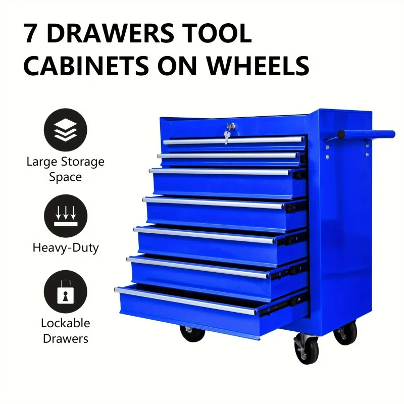 Tools Trolley For Workshop - รถเข็นเครื่องมืออเนกประสงค์สีน้ำเงิน 7 ลิ้นชักพร้อมล้อ, รถเข็นเครื่องมือซ่อมรถยนต์, ตู้เก็บเครื่องมือสำหรับงานซ่อม