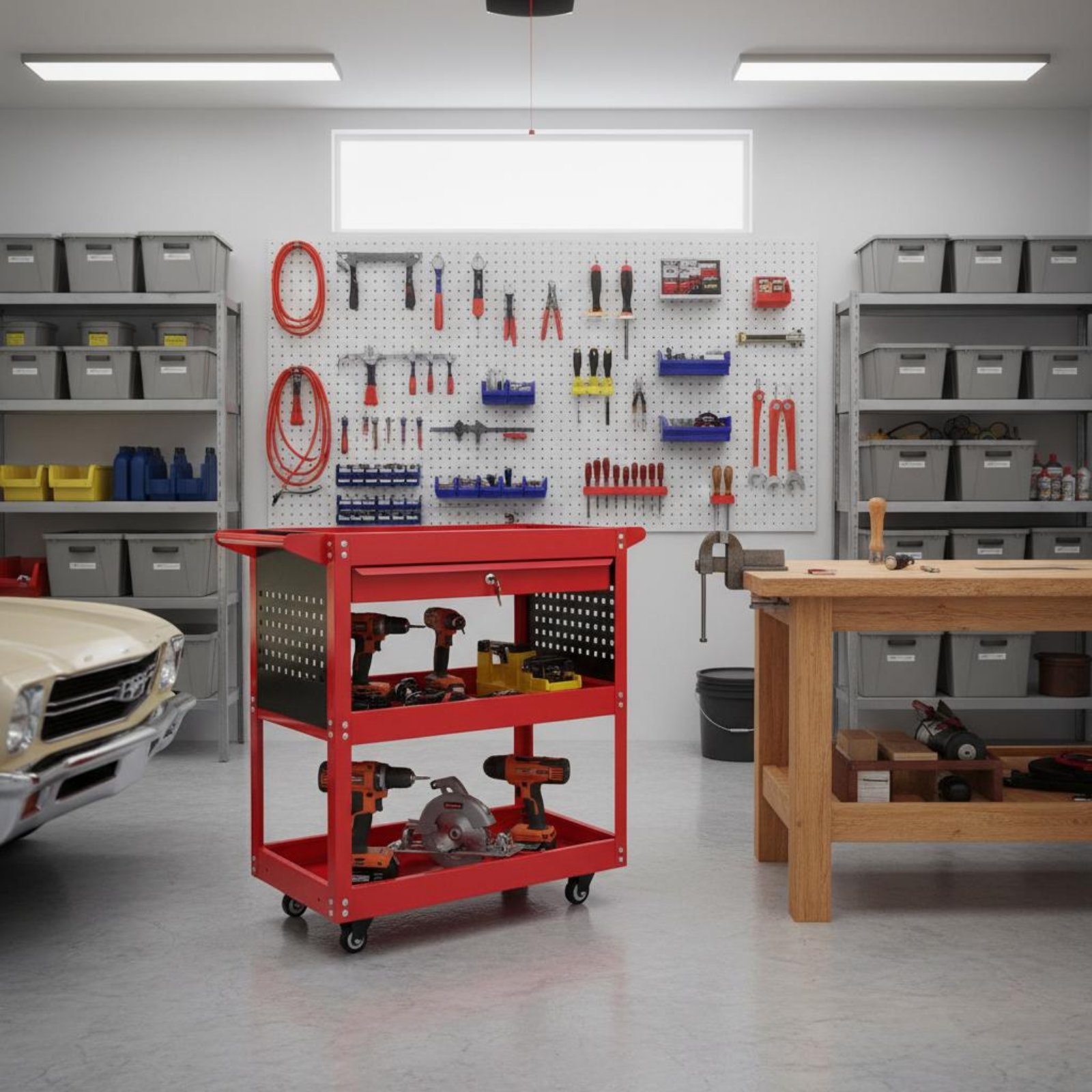 Workshop Tools And Equipment - รถเข็นเครื่องมือ 3 ชั้น แผ่นเหล็กหนา รถเข็นเครื่องมือแบบมีล้อ 3