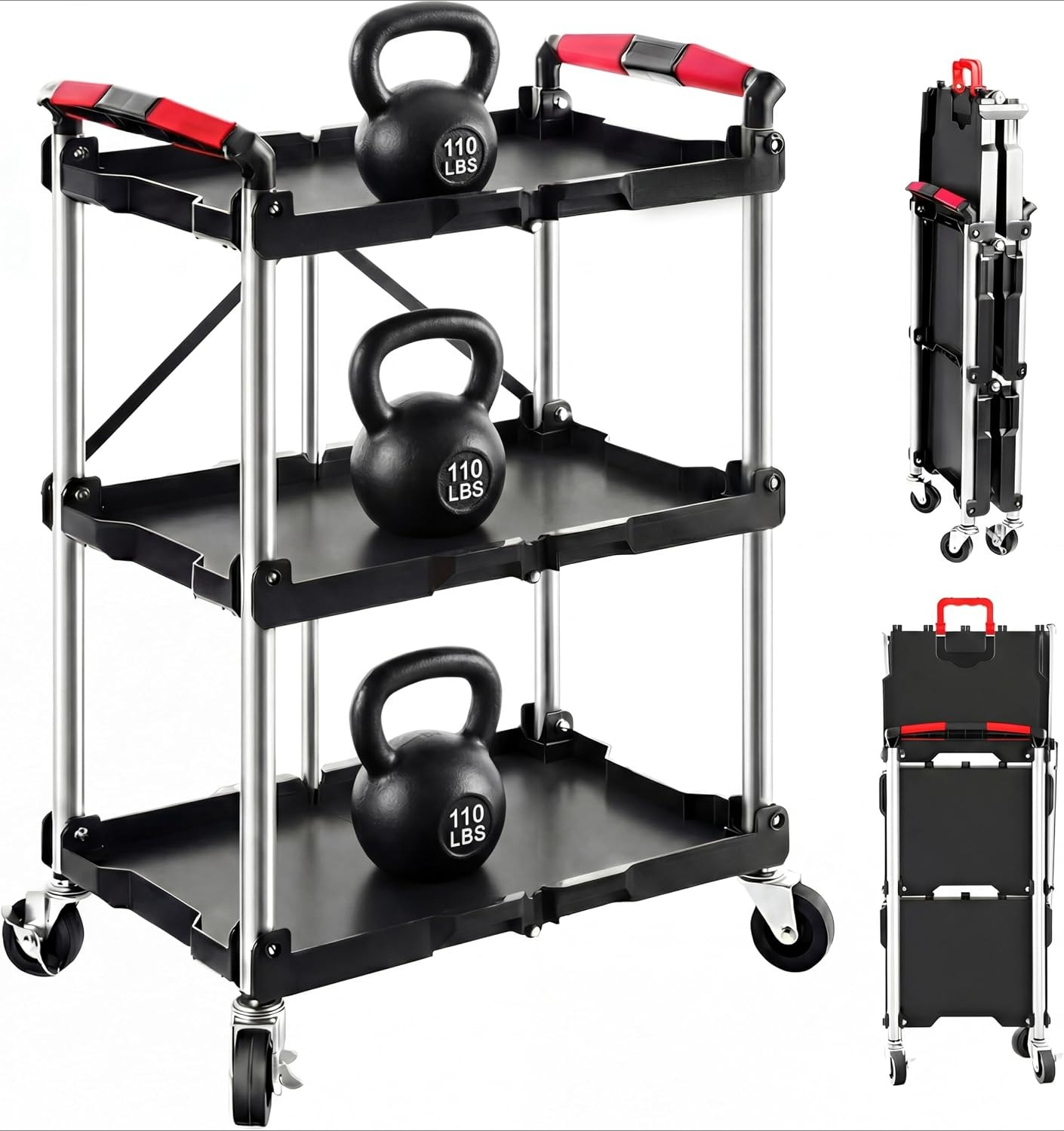 Tools For Home Workshop - รถเข็นอเนกประสงค์แบบพับได้ 3 ชั้น รับน้ำหนักได้ 330 ปอนด์