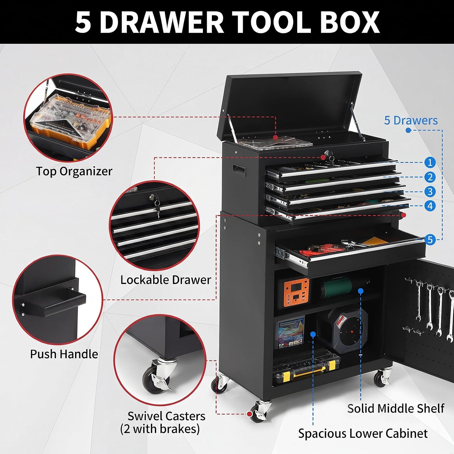 ตู้เก็บเครื่องมือแบบมีล้อ 5 ลิ - Tools Trolley For Workshop บทวิจารณ์และราคา