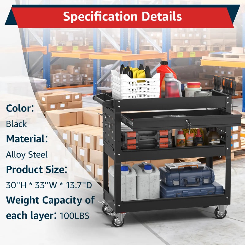 รถเข็นเครื่องมือ 3 ชั้นแบบมีล้ - Workshop Garage Tools Manufacturer บทวิจารณ์และราคา